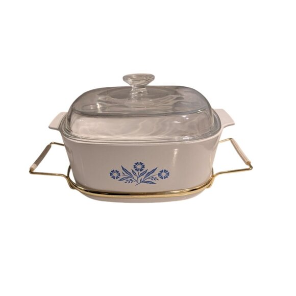 Vintage CorningWare Blue Cornflower Casserole Dish Lid Metal Rack 5 quart - Picture 6 of 16